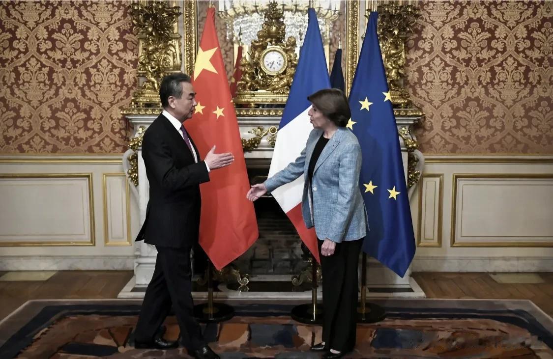 中国中央外事工作委员会办公室主任王毅与法国外长会面，巴黎。2月15日，中国外事负