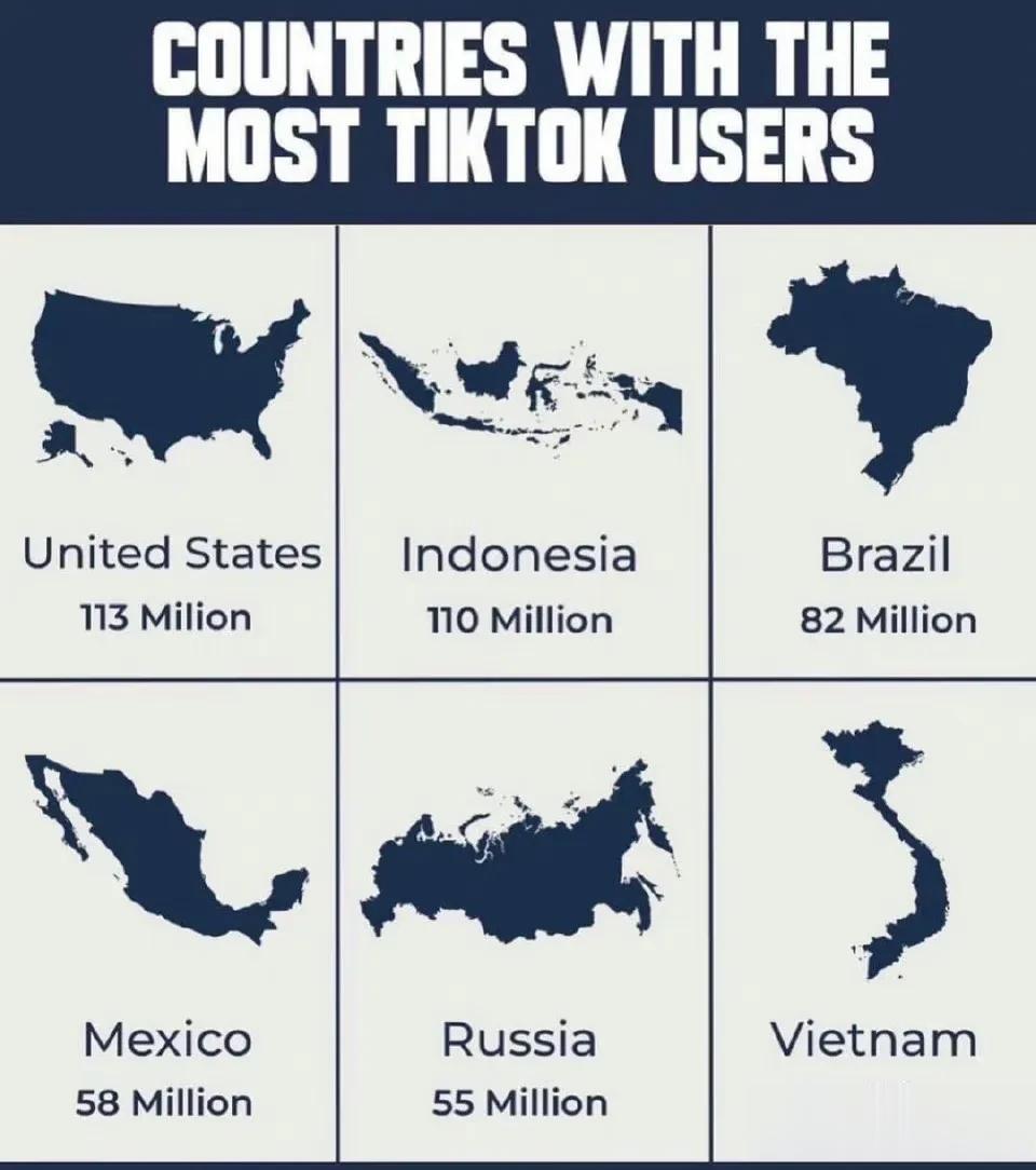 Tiktok用户最多的几个国家