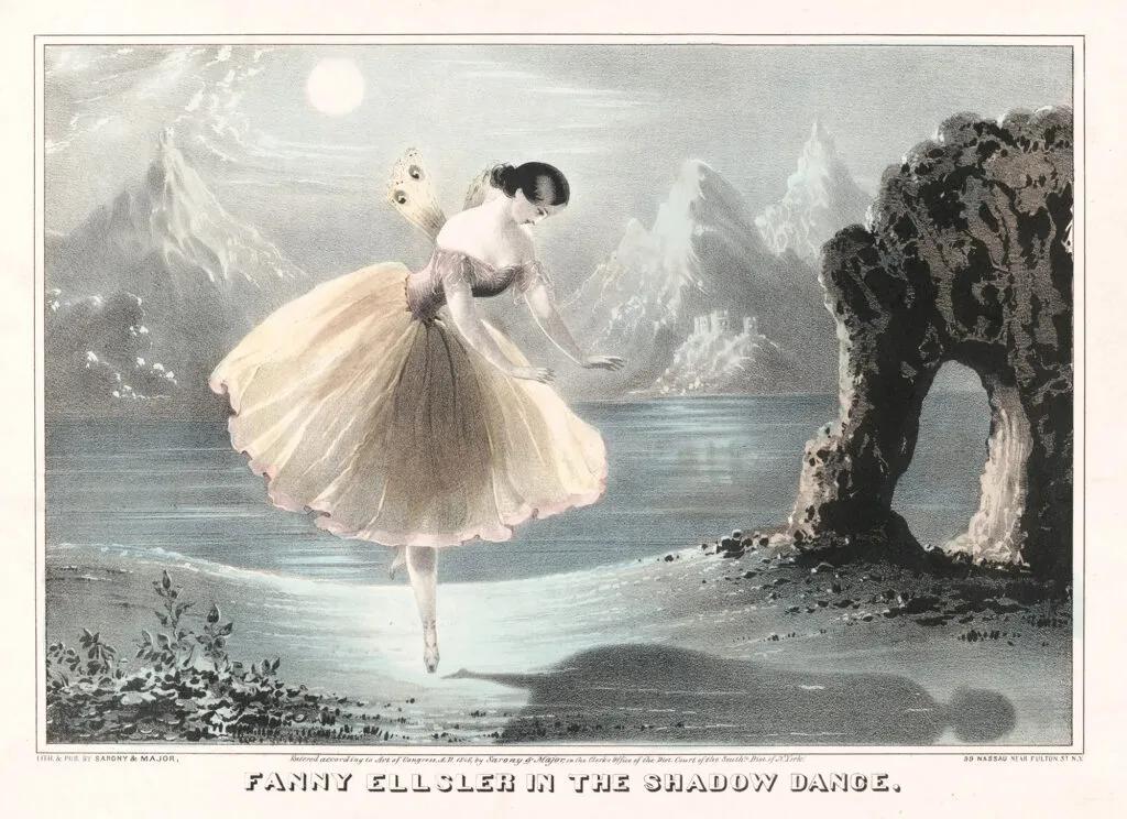 【19世纪轻盈浪漫的芭蕾舞者插画】
受到浪漫主义思潮影响，19世纪芭蕾舞从内容到