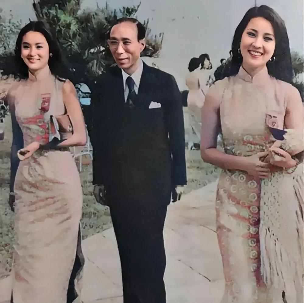 年轻时的林青霞，林凤娇和邵逸夫同行时的情景，有两大美女相伴，邵逸夫心情很愉悦。
