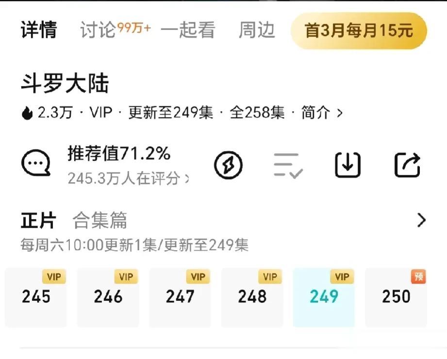 《斗罗大陆》什么时候又变成258集了？[what]
好几个月没看斗罗，还以为下周