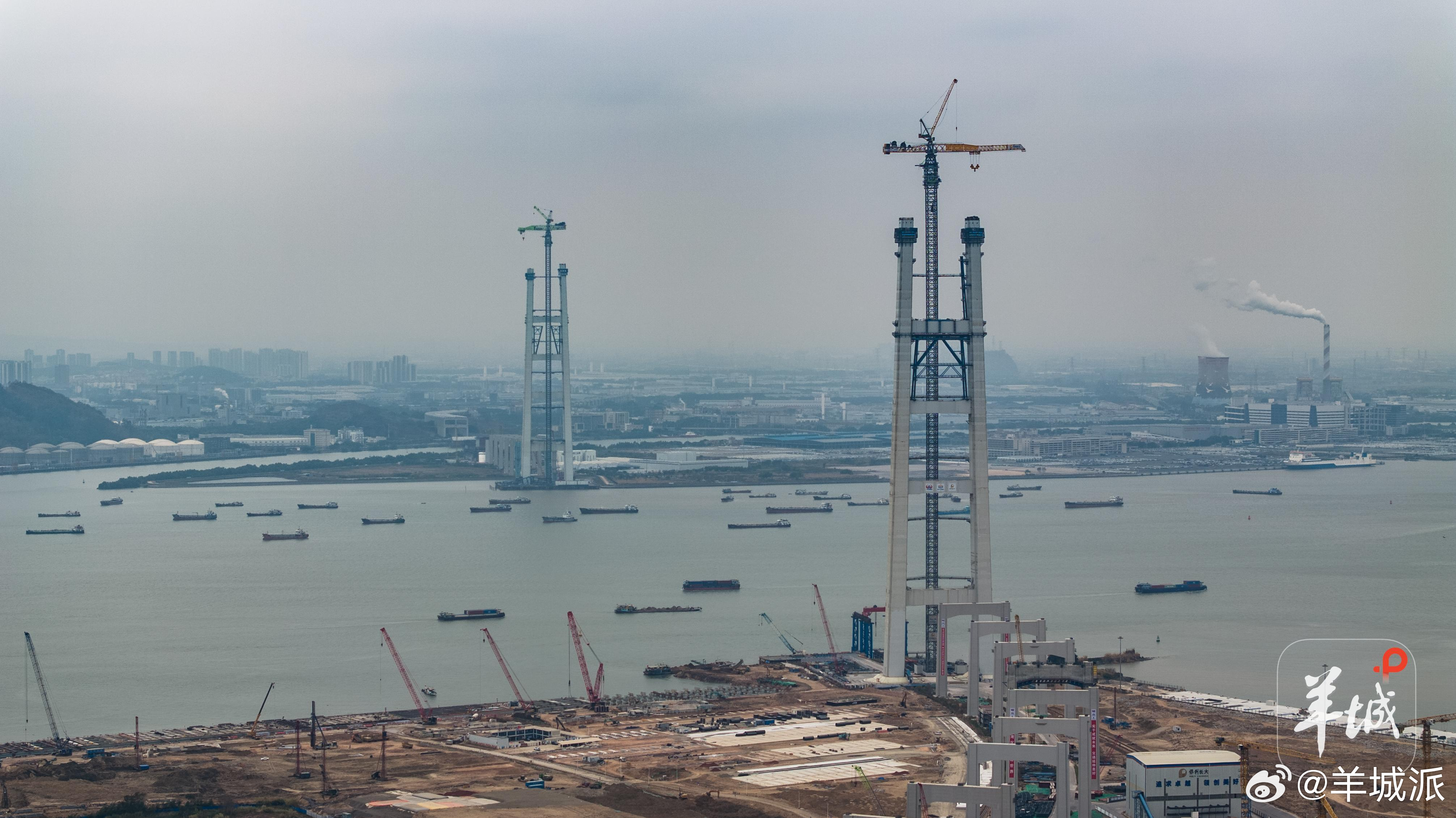 【奋战“开门红”！狮子洋通道主桥桥塔高度突破300米】1月22日，广东交通集团传