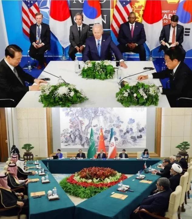 在外交舞台上，从会议桌摆桌，到现场布置，甚至会谈时的坐姿，都是一种态度！