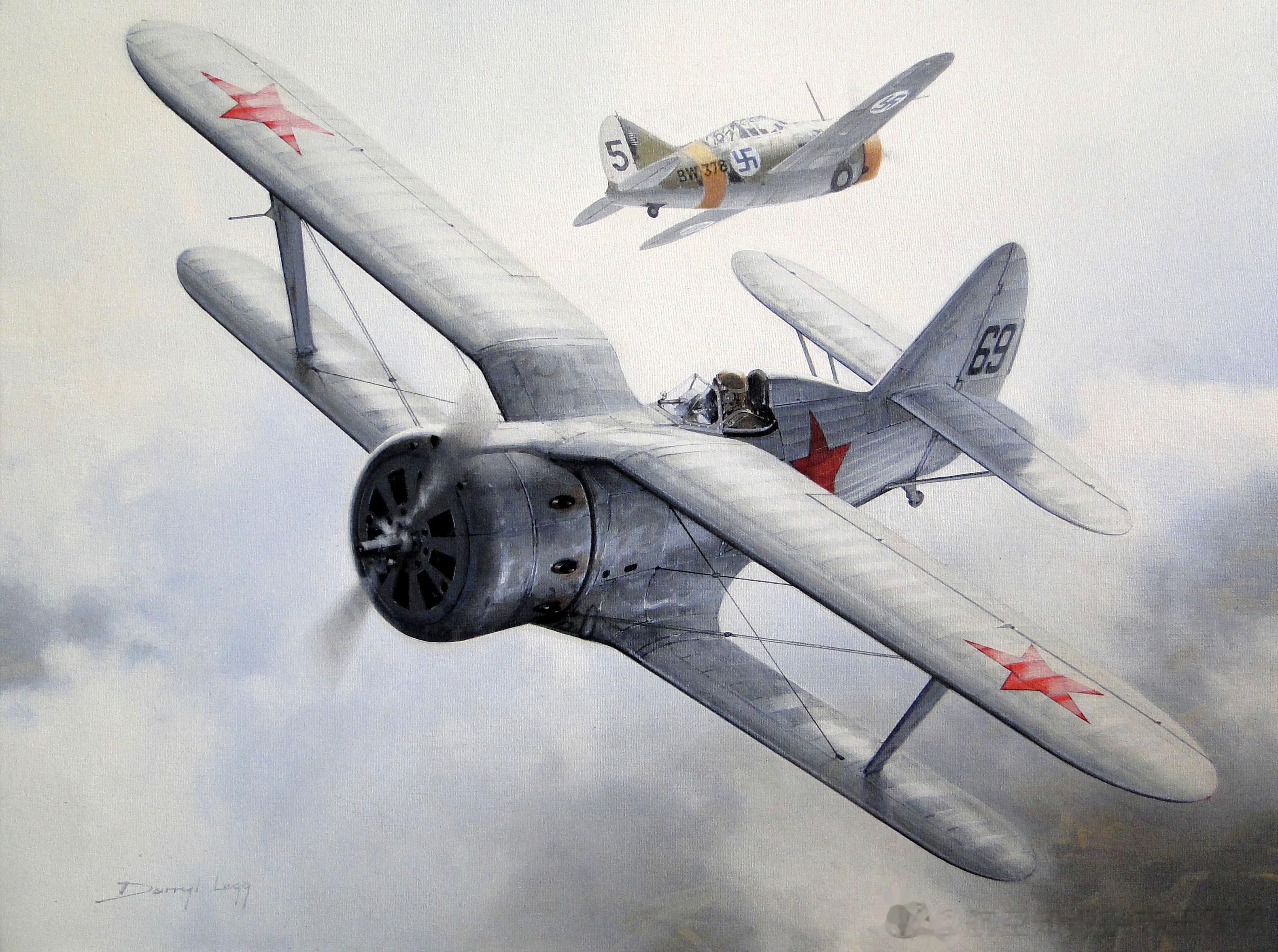 1941年芬兰与苏联的“继续战争”中，一架苏联空军伊-15“海鸥”双翼战斗机与一
