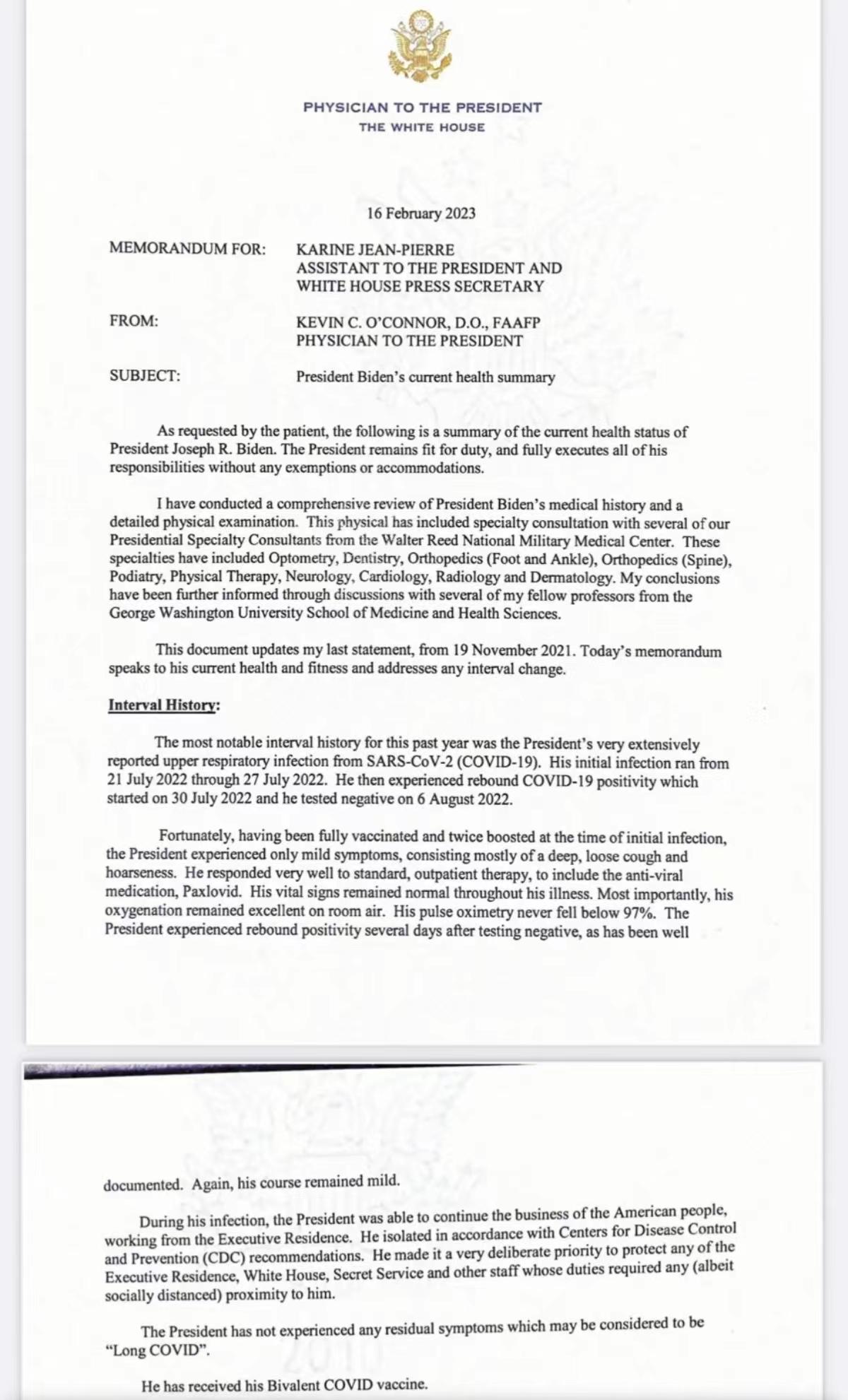 拜登体检报告出炉，揭示了感染新冠后他出现哪些症状和用药
日前，美国总统拜登体检报