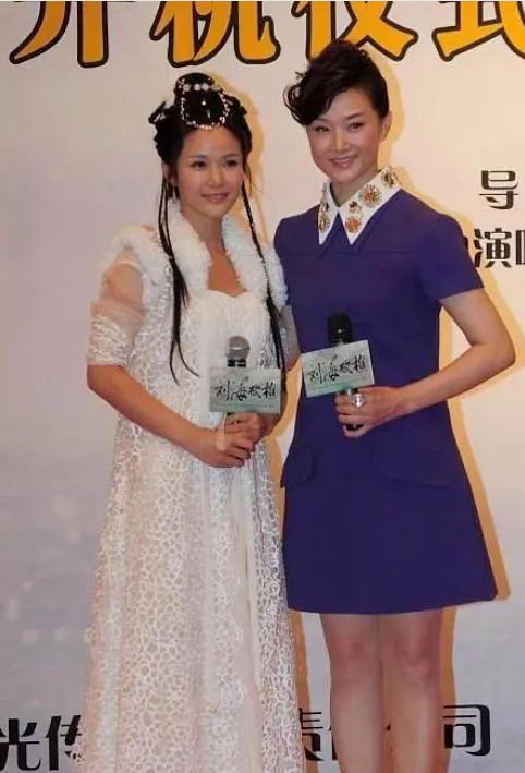 宋祖英携妹妹登台。

宋祖英和妹妹一起登上舞台，身穿一款紫色衬衣领连衣裙，端庄优