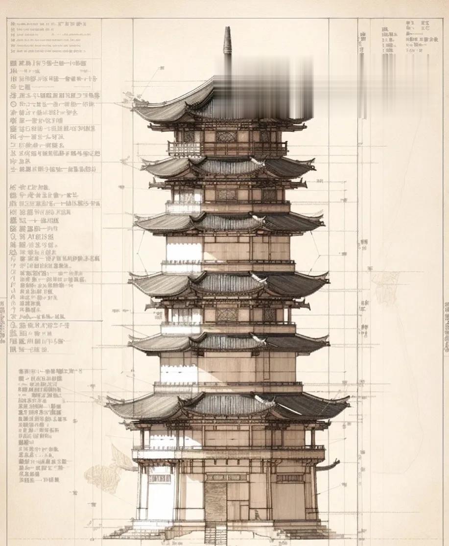 Mid journey生成的古塔，像那么回事，又不是那么回事。