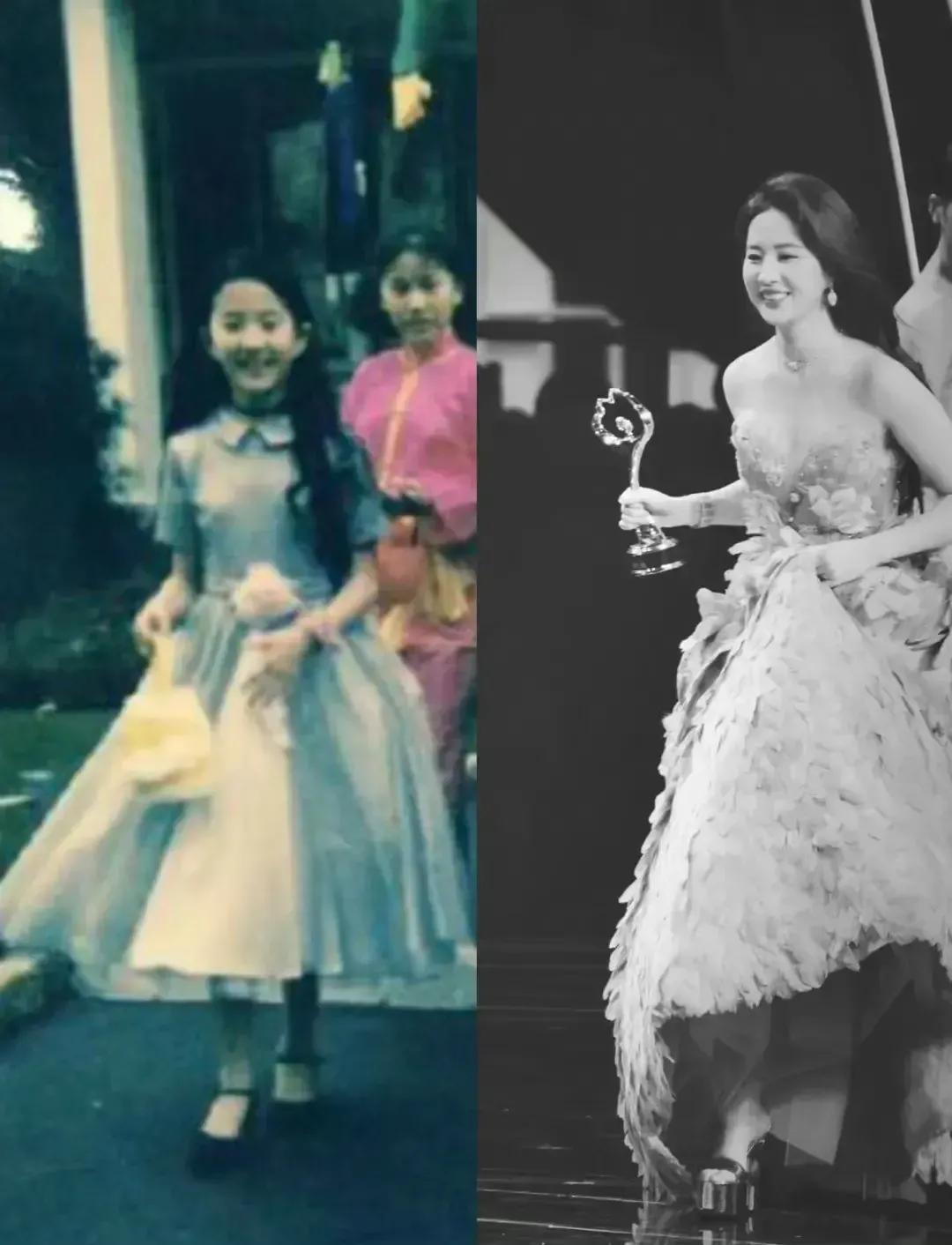 刘亦菲从小美到大，属于等比例长大的女明星，一点变化没有。

很多小时候漂亮的人，