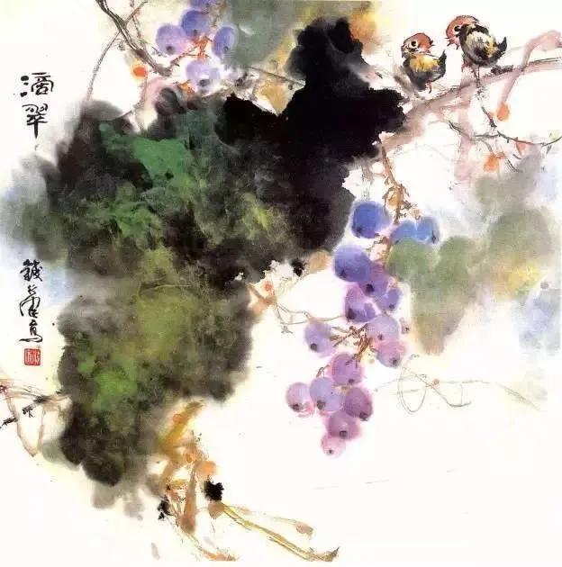 钱行健笔下的花鸟，真是一道美丽的风景线！
  