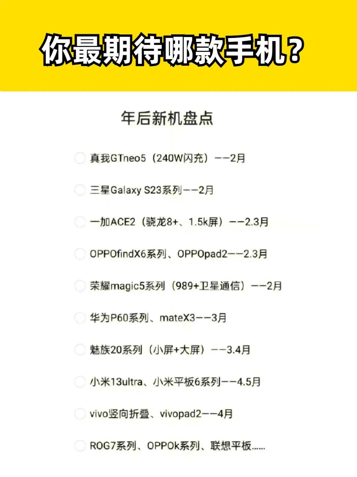 年后即将发布的几款新机，你最期