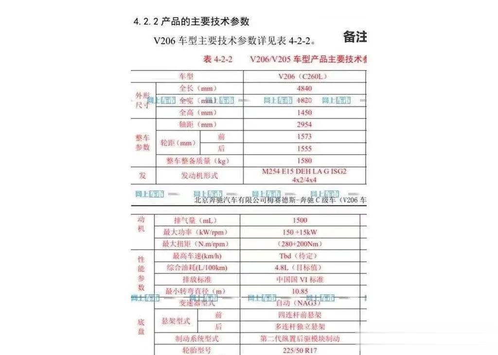 国产全新奔驰C级技术参数曝光，轴距为2954毫米，动力是1.5T四缸发动机+48