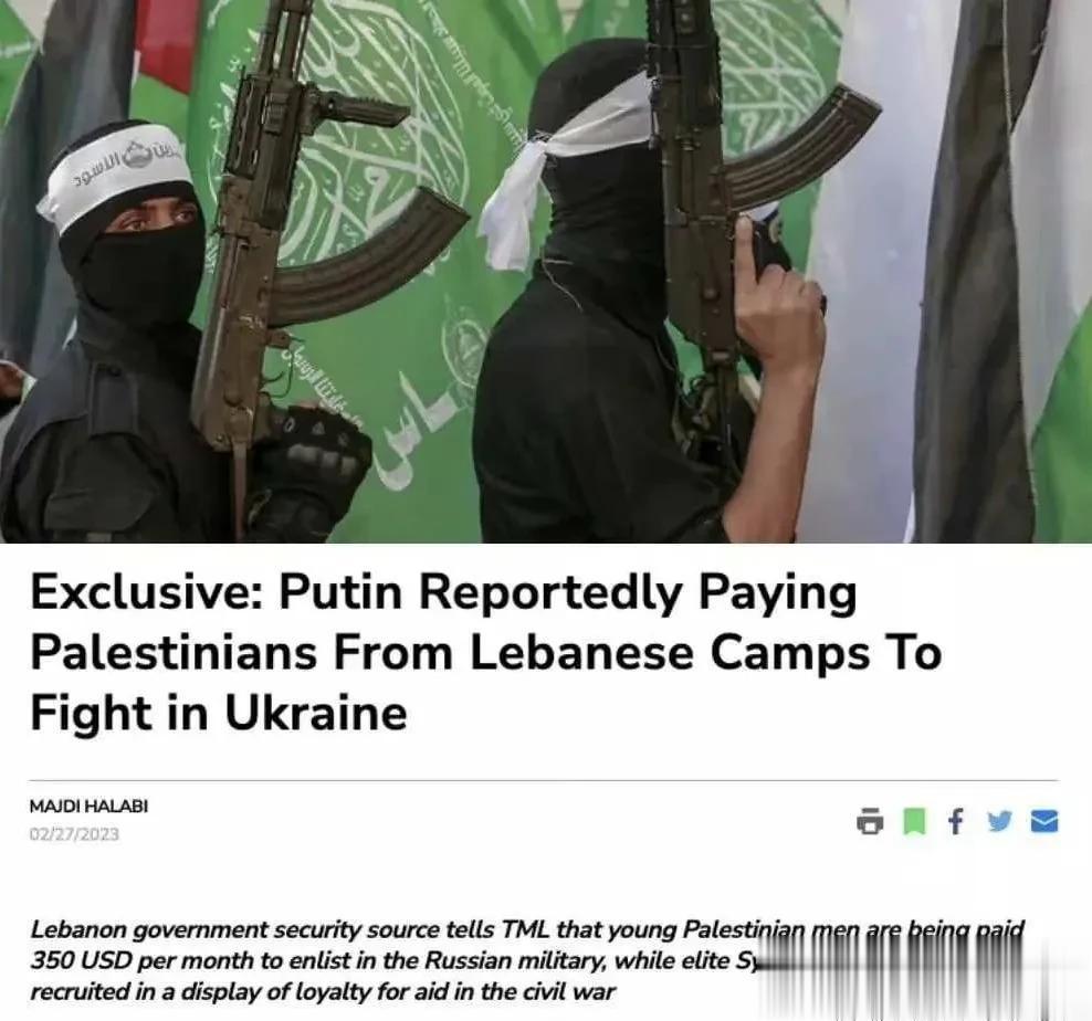 独家报道:
据报道，普京付钱给黎巴嫩难民营的巴勒斯坦人，让他们去到乌克兰作战。
