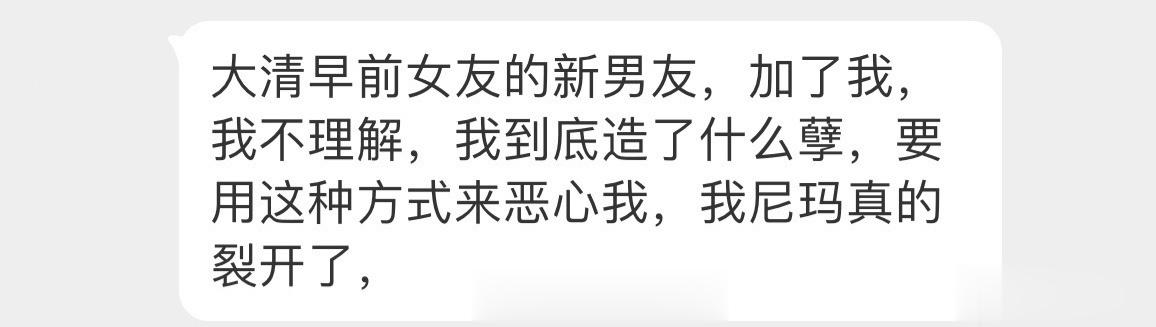 大清早前女友的新男友，加了我，我不理解，用这种方式来恶心我，裂开了… ​​​