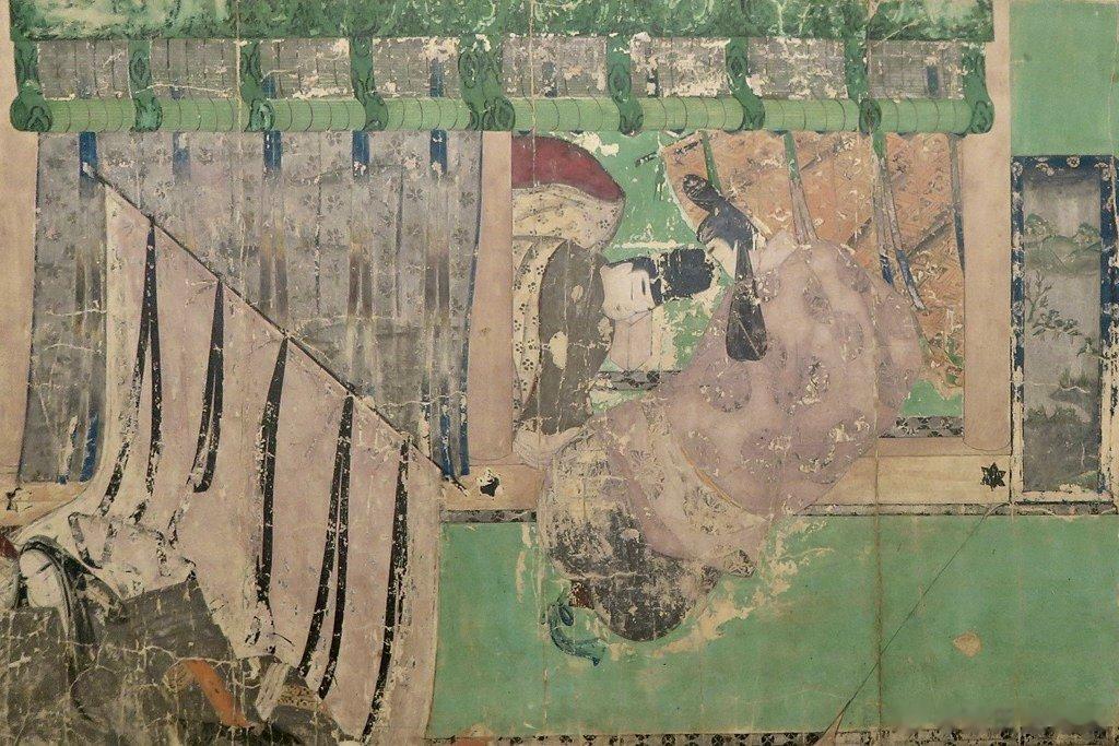 源氏物语绘卷。日本国宝，德川黎明会藏。日本平安时代末期的宫廷画卷，约画于1120