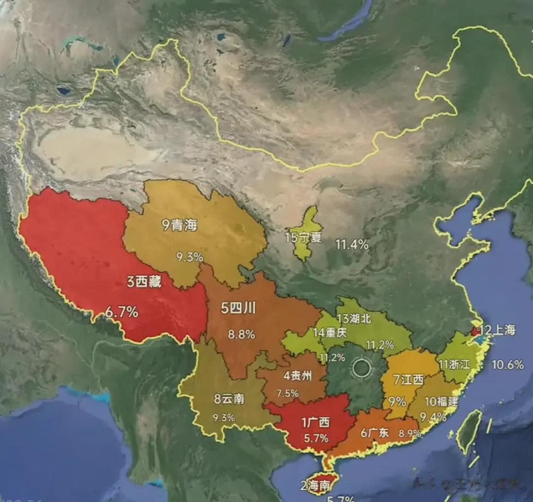 中国肥胖率最低的15个省，基本都集中在南方地区，从全国来看，中国成人肥胖率已经超
