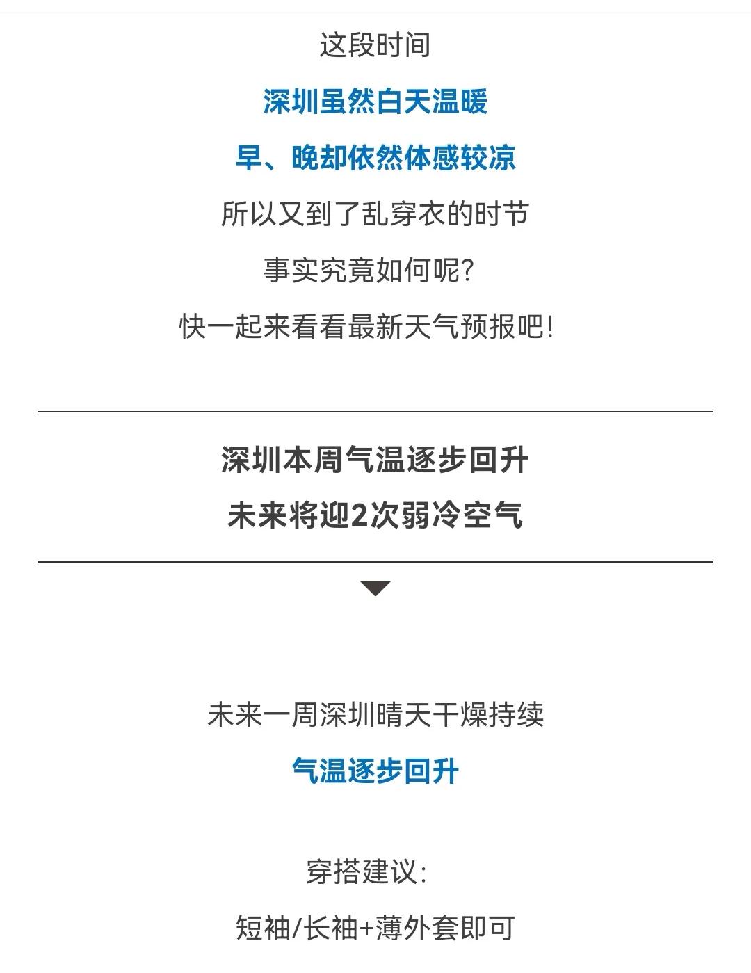 气温逐步回升！但未来深圳有2波弱冷空气“待签收”，外套还是不要全收起来，留一两件