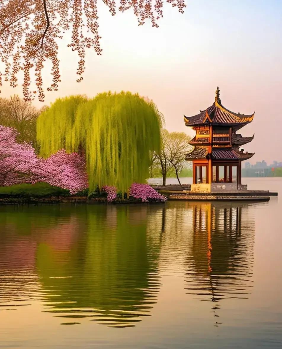  
很快的，我回到了船上，船在晨曦中向杭州驶去。这时我坐在窗口往外望去，觉得浙江
