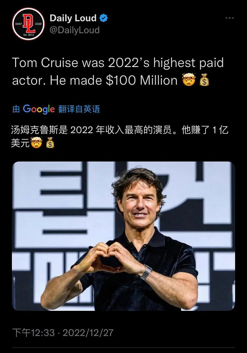 2022年全球赚钱最多的演员是