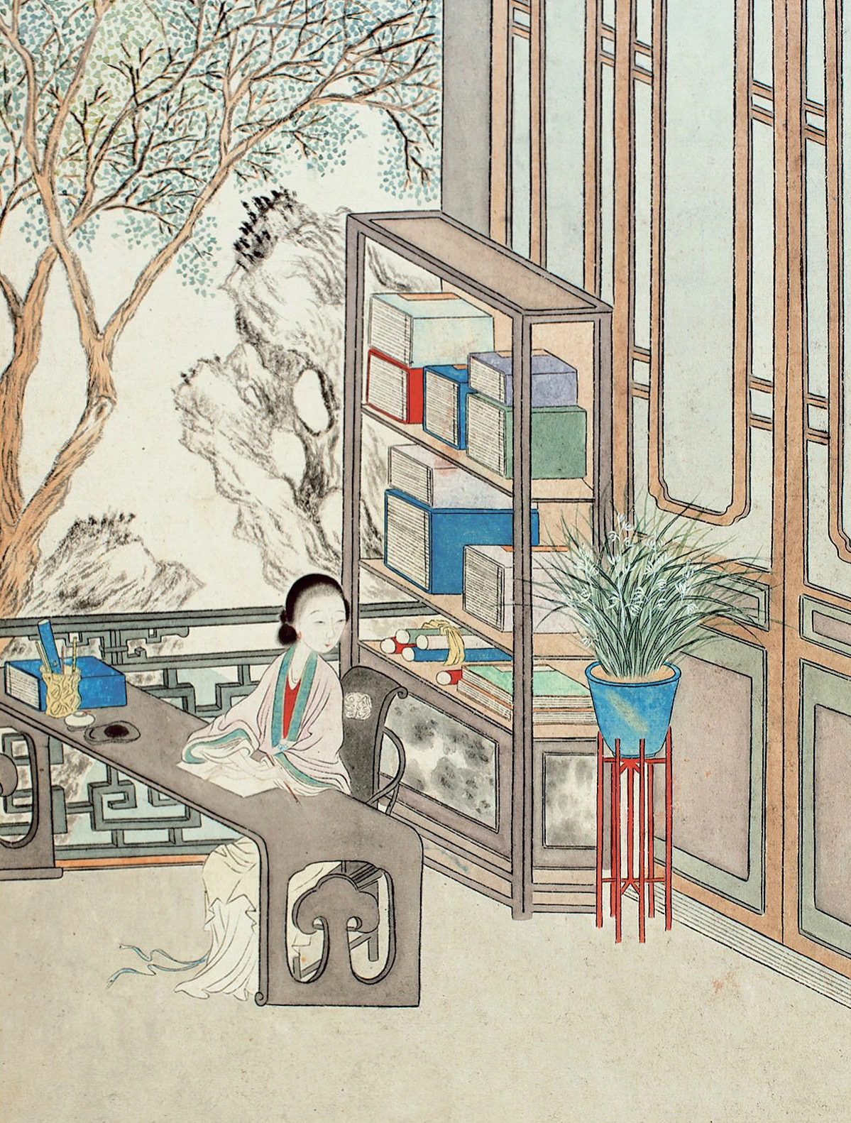 【顾洛 清 《春闺怡情图册》】顾洛的《春闺怡情图册》作于1817年，当时顾洛五十