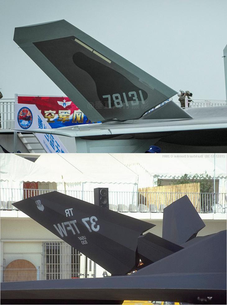 歼20与F117的全动垂尾对比