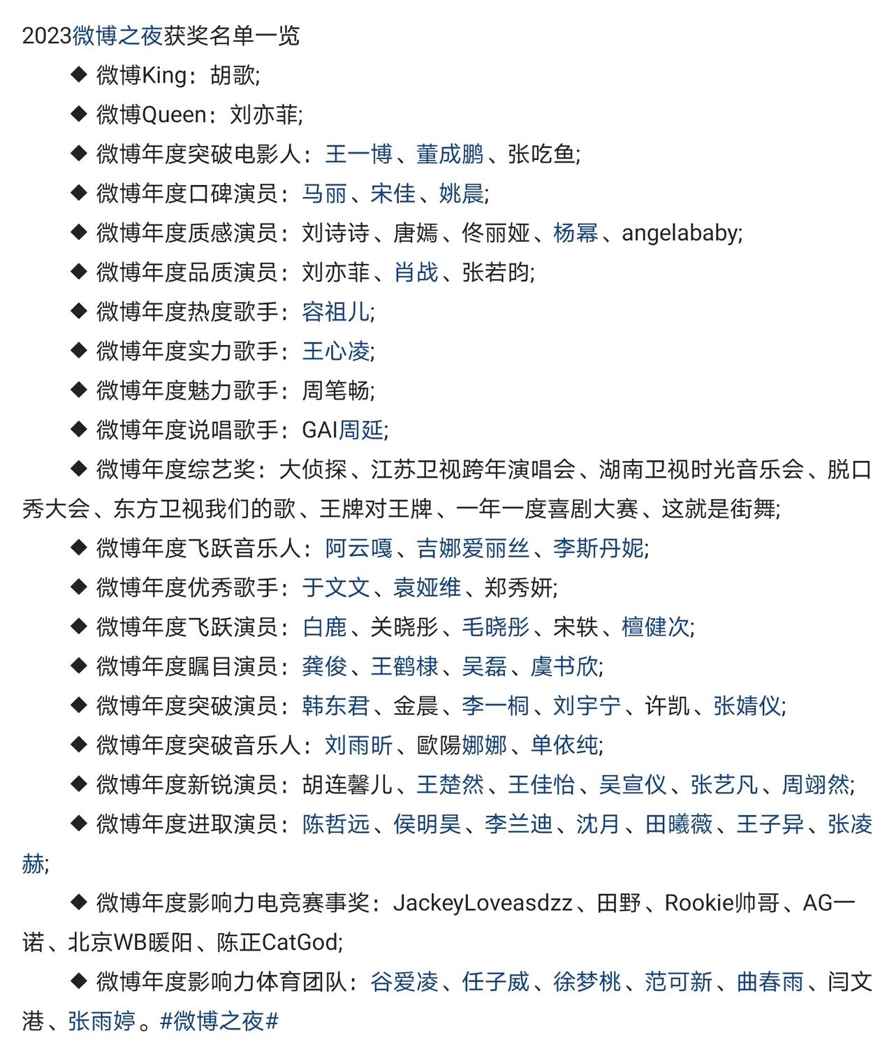 按照主办方这个奖项细分原则，要不了五年内娱恐怕要缺人了。
年度突破、口碑、质感、