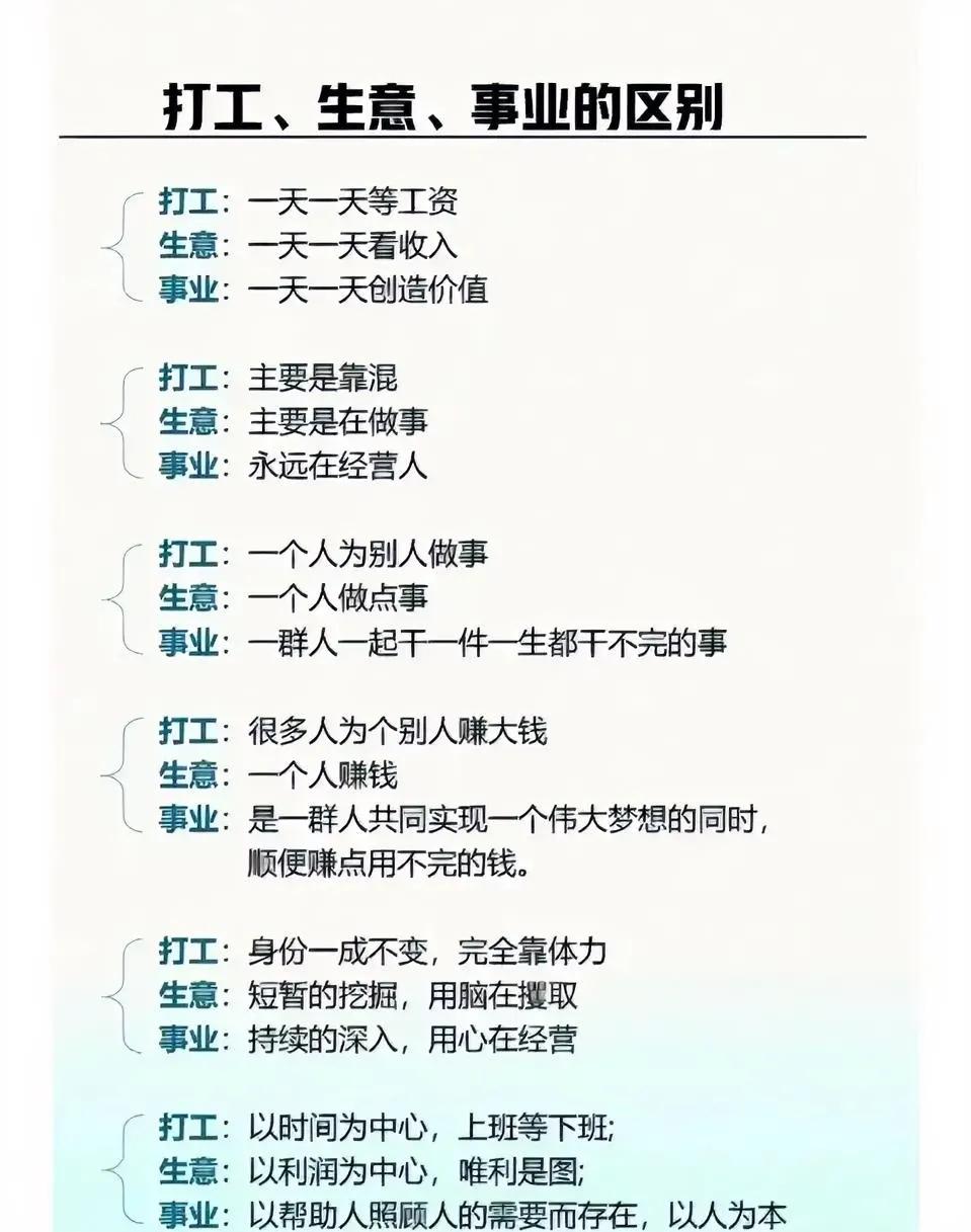 形式上可能是打工，但是努力的方向、用心和视野应该是事业。
起点是打工，落脚点应该