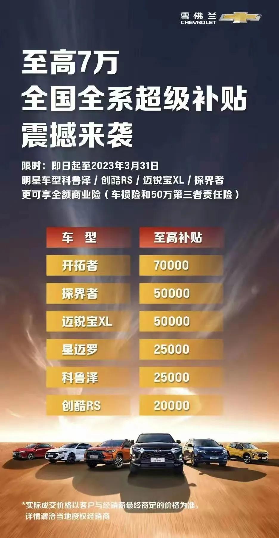 雪佛兰的价格补贴也开始了，最高补7万[得意][得意]