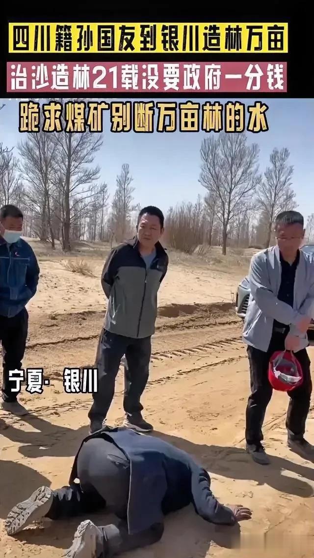 孙国友这一跪按现状来说至少成功了，地方已经派水车和组织技术人员到现场。开始浇树的