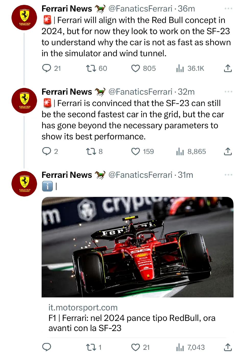 【F1|法拉利要改设计理念？开始抄袭红牛】
    据传法拉利也要更换设计理念，