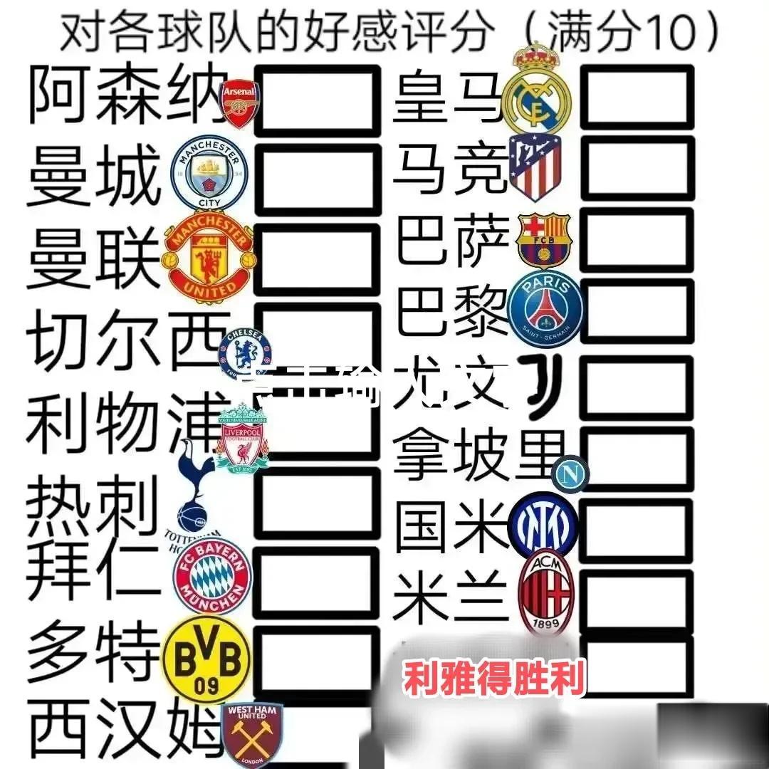 对各个球队好感度——这个赛季，