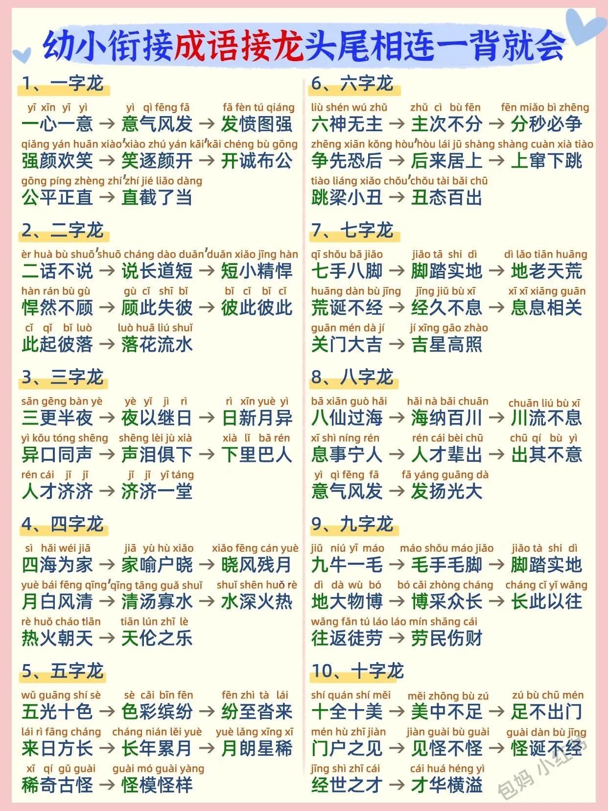我的天，幼小衔接成语接龙游戏就该这样玩！先来背一背这30组成语！
幼小衔接必备?