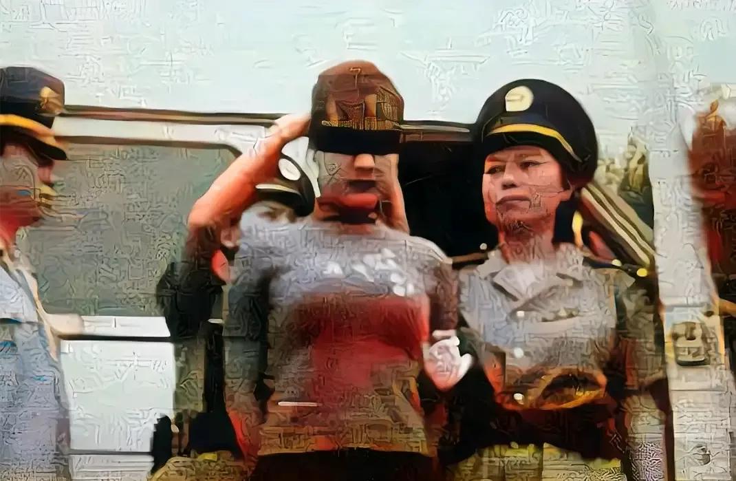 1996年，昆明，一个女死刑犯临刑前的情景。画面中的女子已经被反绑双手，一名女警
