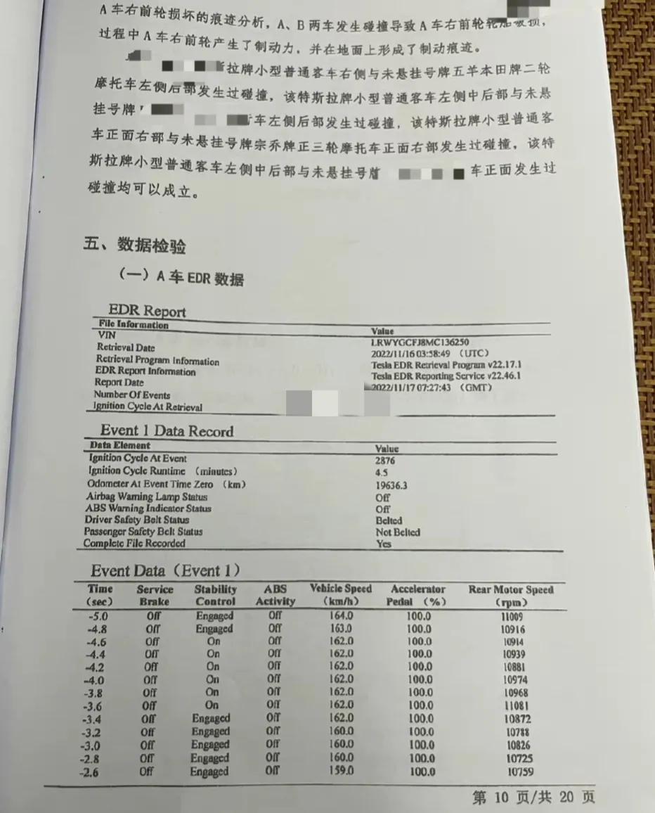 疑似潮州特斯拉事故鉴定书，报告出具日期2022年11月17日，事发2022年11