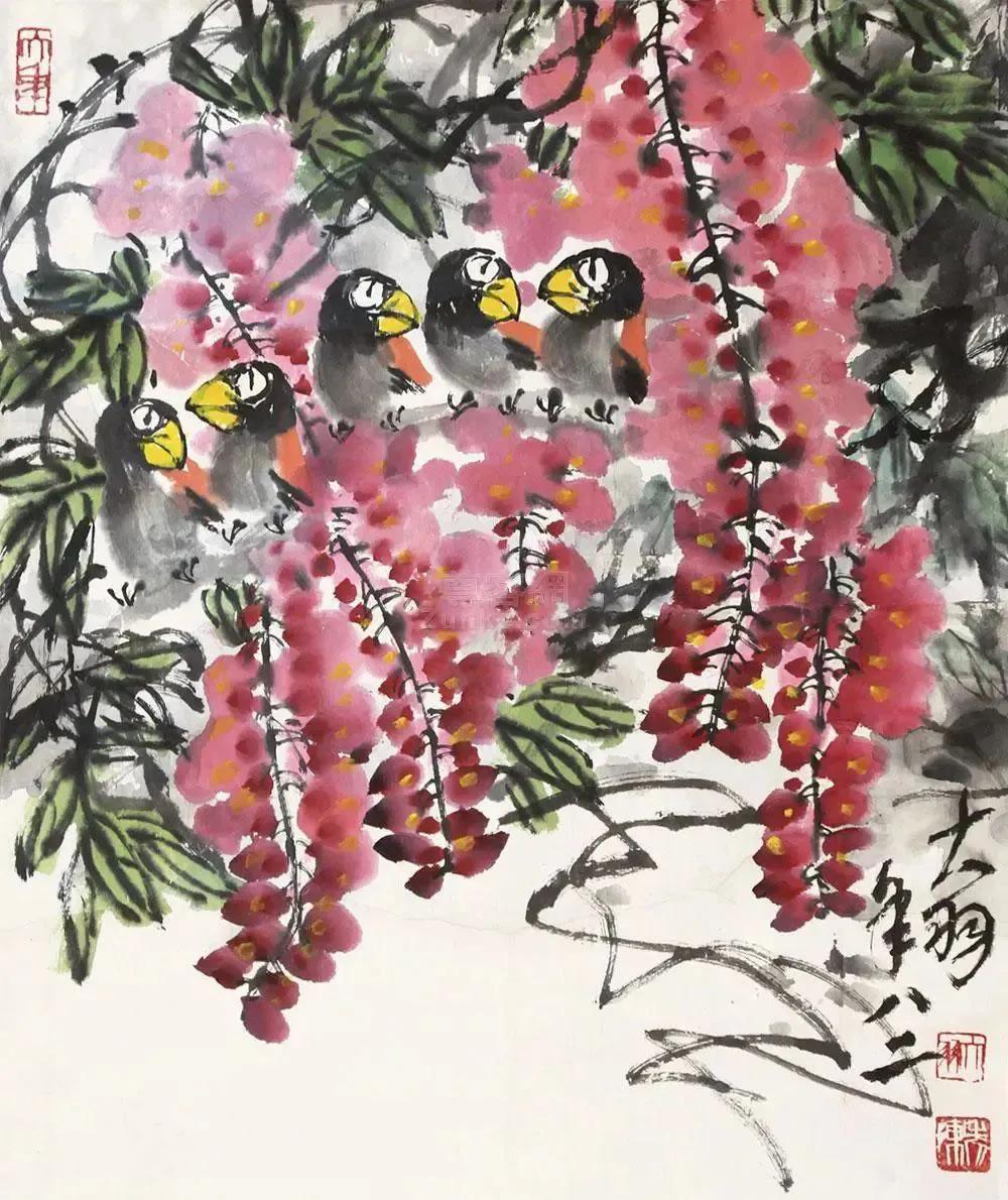 陈大羽画紫藤，万紫千红总是春
  