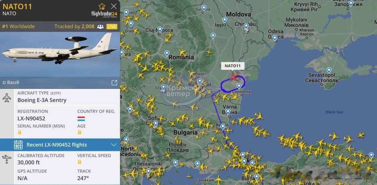 在乌克兰西南边界附近发现了一架北约侦察机——Flightradar24。

消息