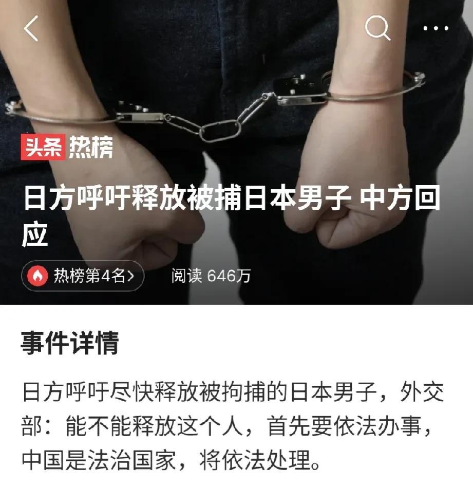  能不能释放这个人，首先要依法办事，中国是法治国家，将依法处理。这个回答可以说是