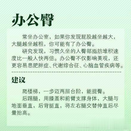 【学习简易锻炼法，远离现代病！】①办公臀：屁股越坐越大；②鼠标手：一直用鼠标手腕