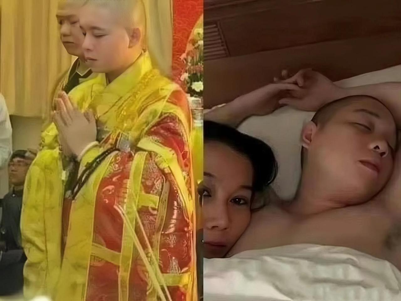 这是网上流传的一个和尚的两张照片，不知道是真是假。这个和尚够敬业，白天念经拜佛，