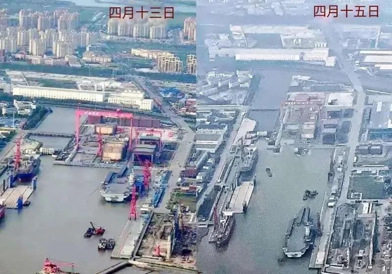 福建号航母终于动了，根据网友拍摄的照片显示，福建号经过数月的安装调试，终于开动了
