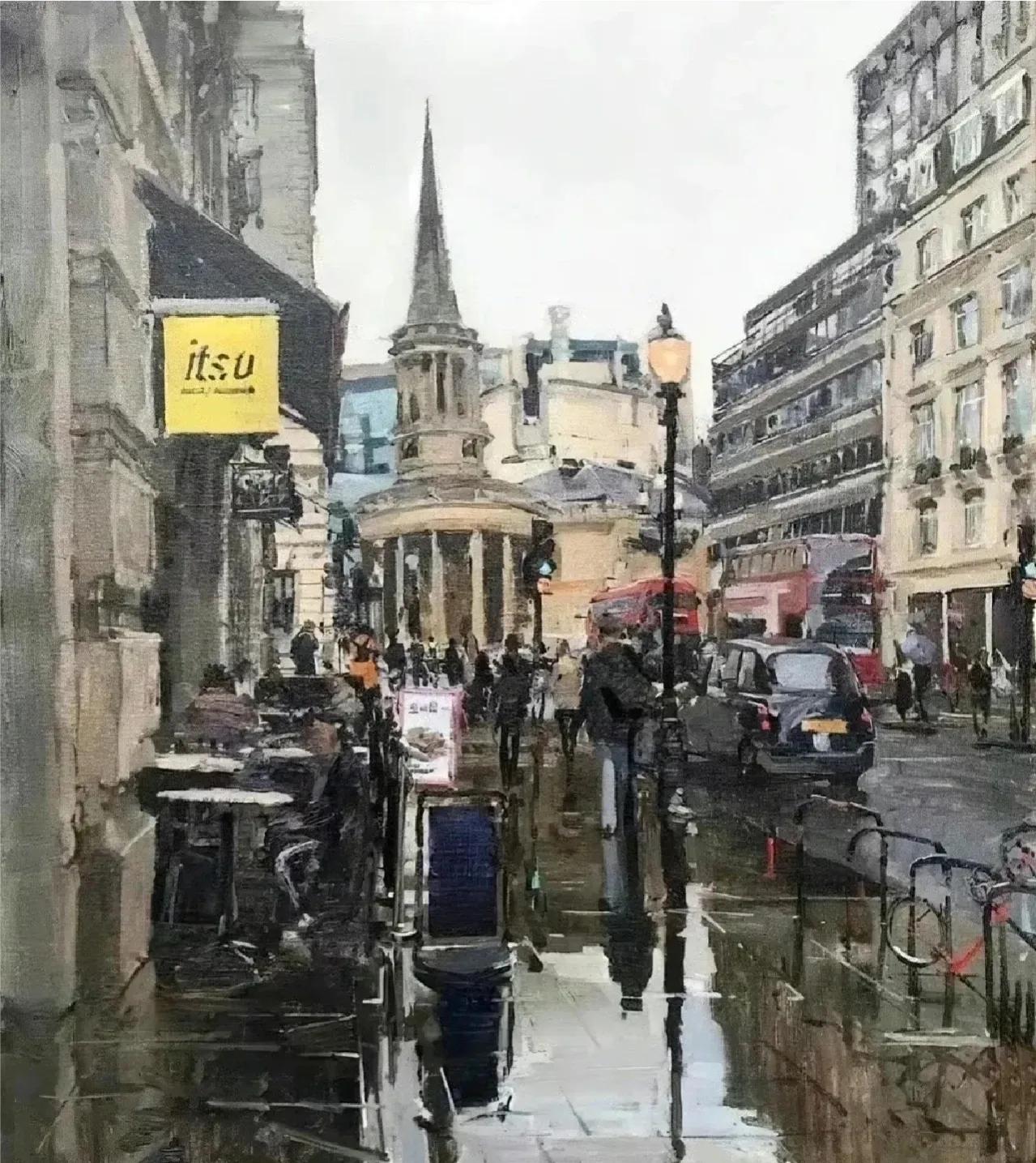 系列油画--雨后巴黎，把雨后的氛围烘托的感染力十足，油画表现光影的能力太强了，远