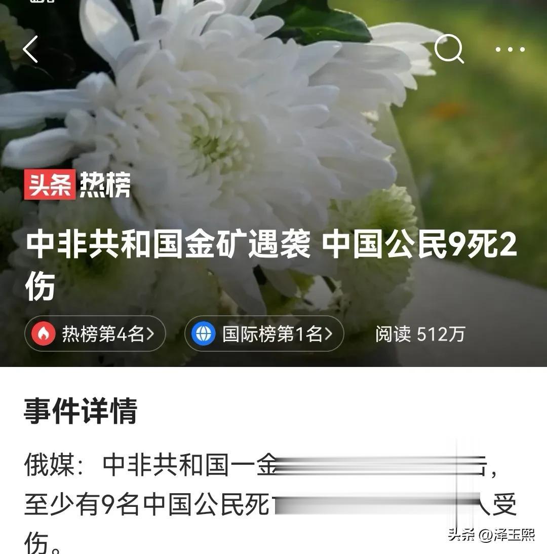  悲痛！金矿遇袭，中国公民9死2伤。从表面上看，这次袭击应该是有预谋的。
不是对