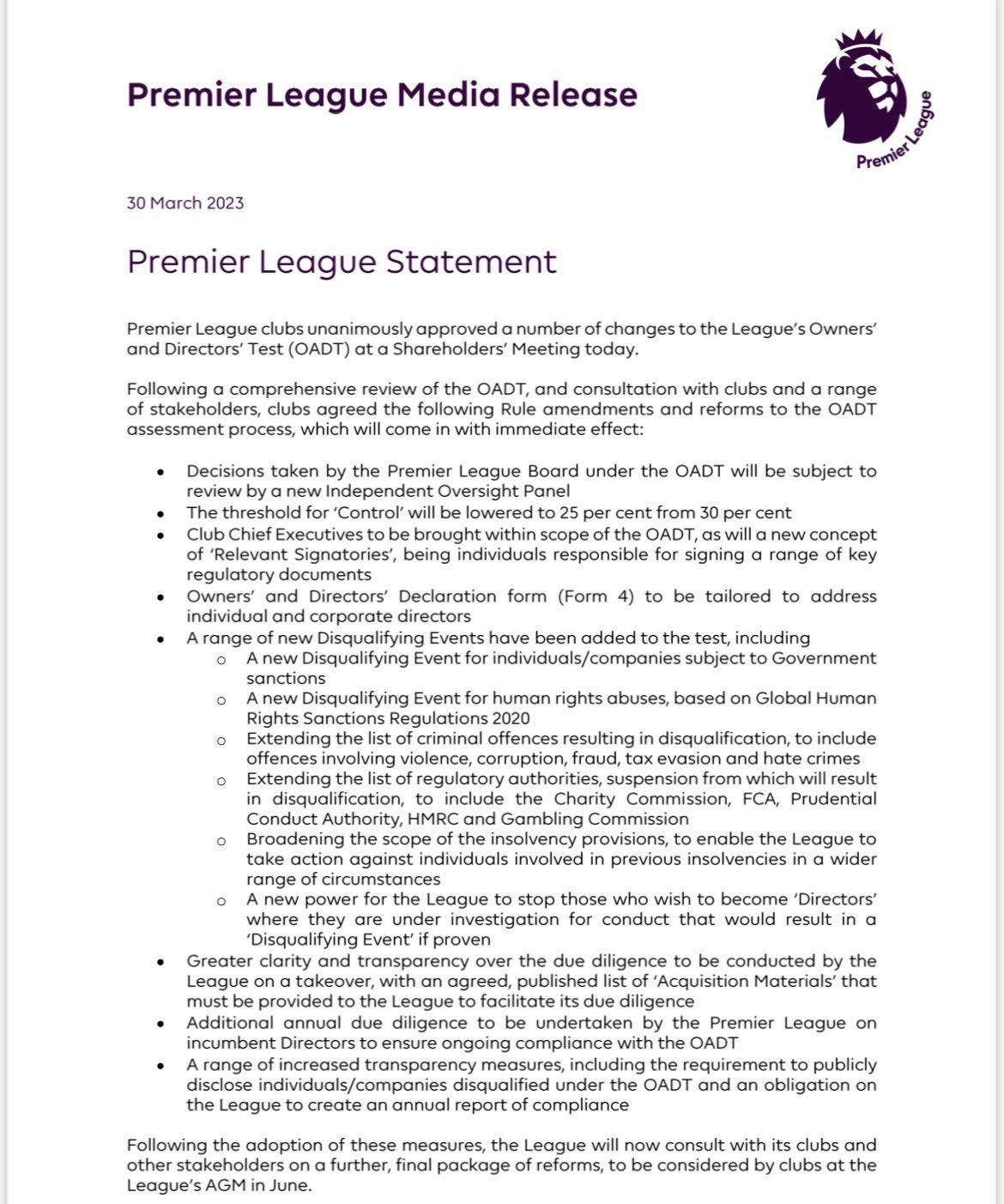 英超联赛的老板资格审查新规，对于卡塔尔收购曼联会造成什么影响么？

BBC记者西