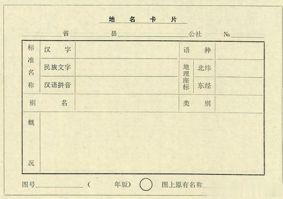 今天就带大家熟悉下地名卡片。
第一次地名普查期间，
全国统一设计了地名卡片
由于