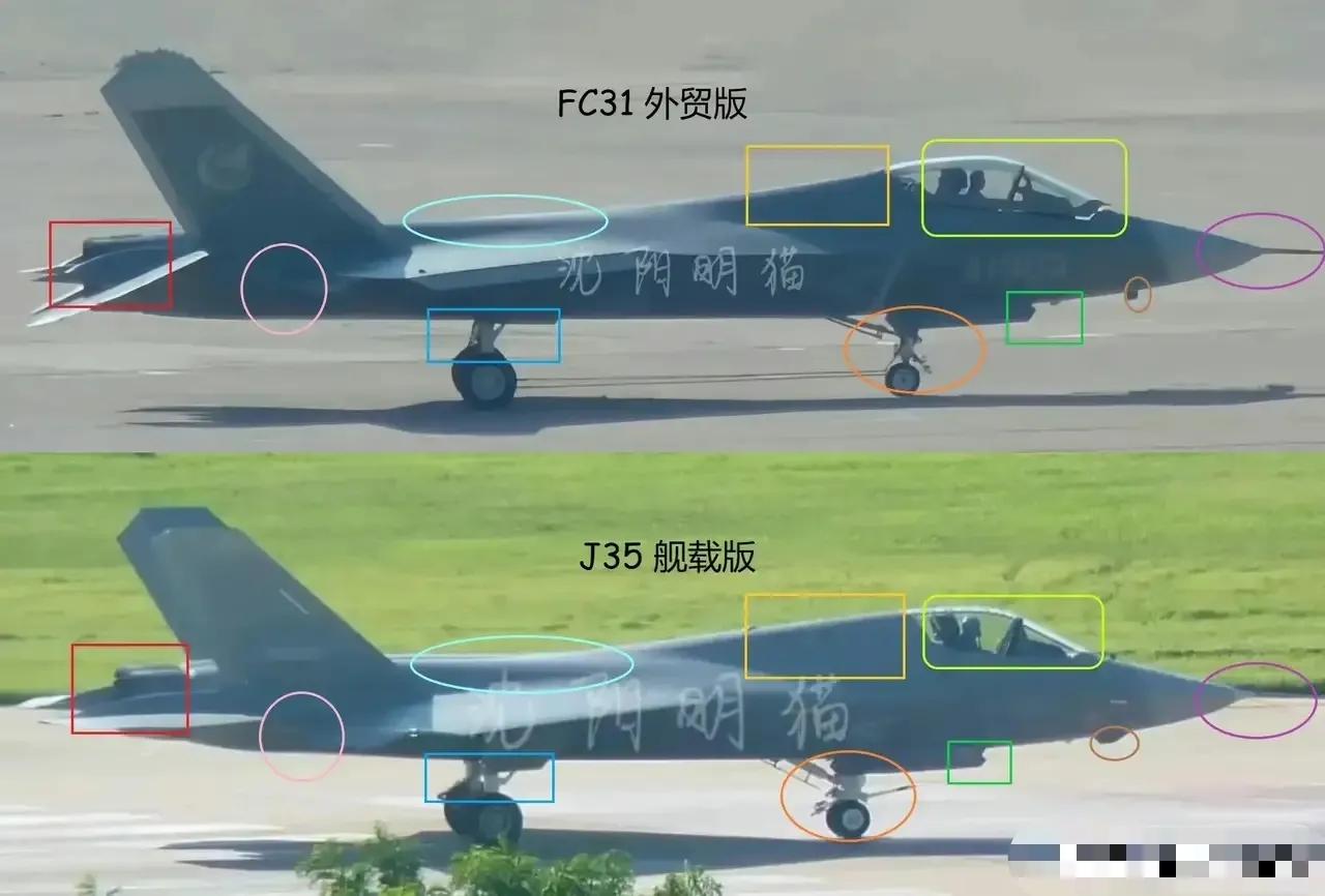 中国第二款隐身战机自用型和外贸型的差别，自用型歼35的驾驶舱和玻璃罩似乎比外贸型