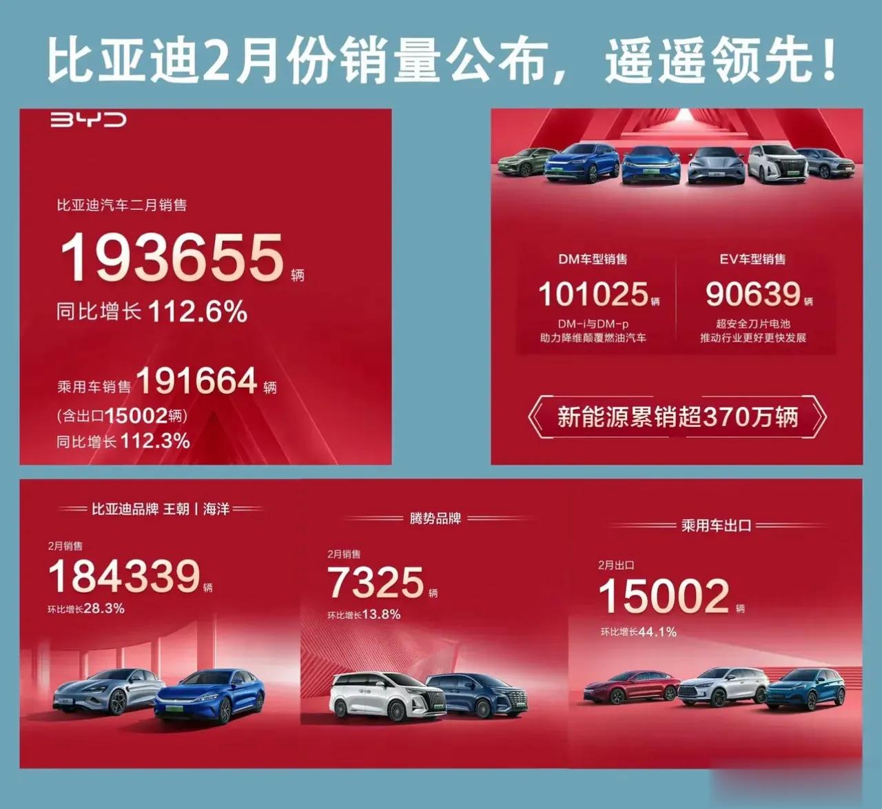 完了完了，比亚迪2月销量才193655辆，都没20万辆，尽显颓势啊，今年日子不好