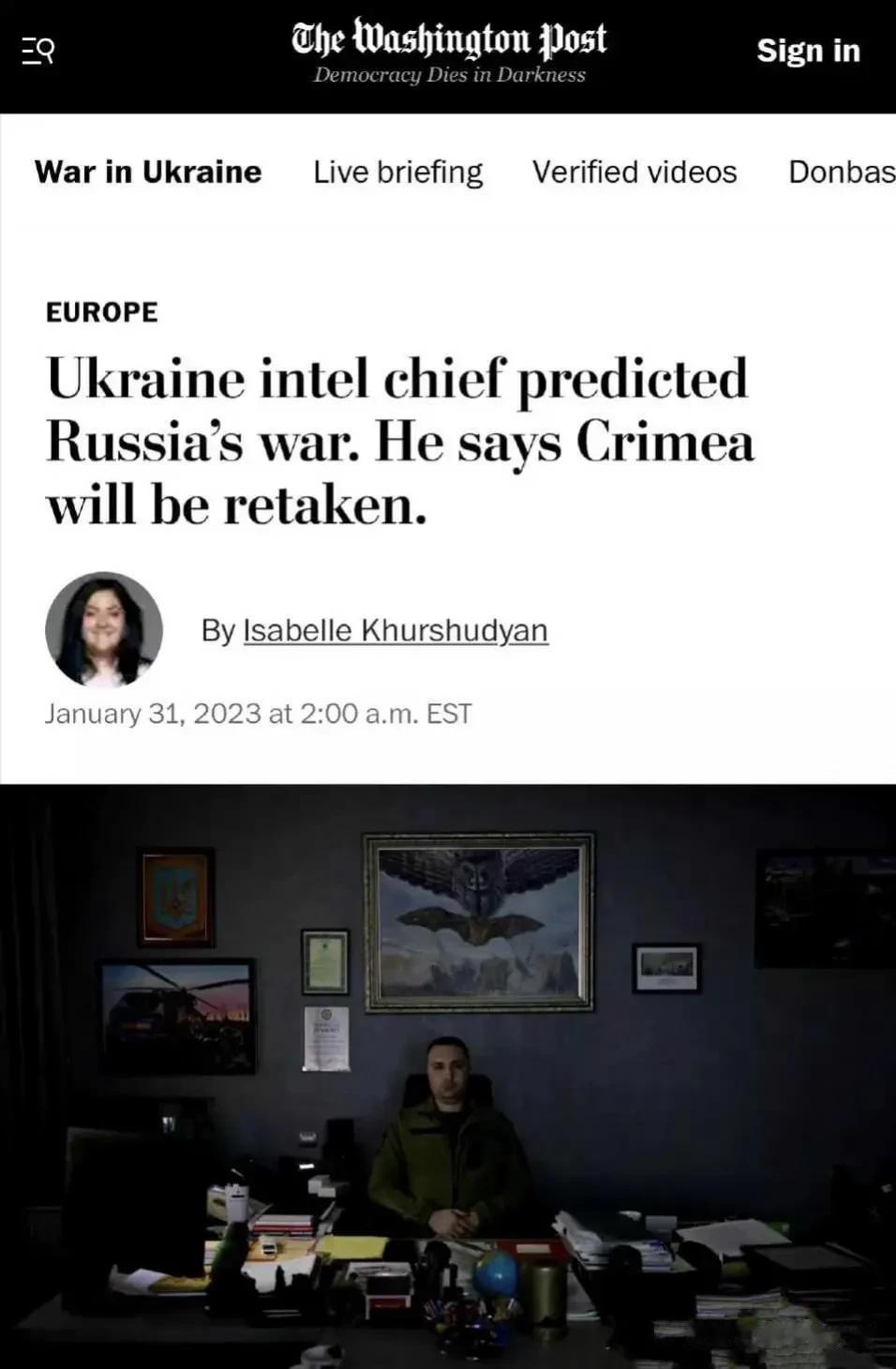 乌克兰情报局长布达诺夫在接受《华盛顿邮报》采访，声称俄罗斯目前投入到乌克兰作战兵