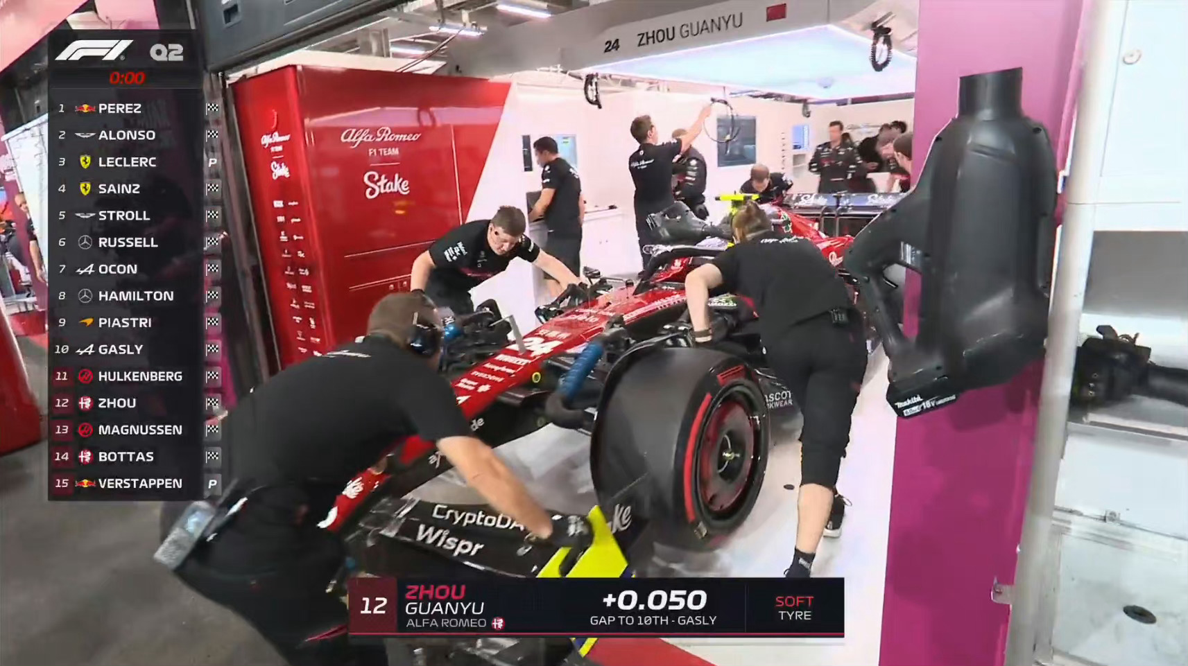 2023F1沙特大奖赛排位赛Q2淘汰车手：霍肯伯格、周冠宇、马格努森、博塔斯和维