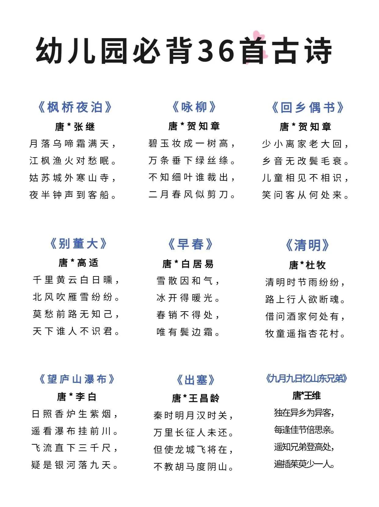 [送心]我的天，幼小衔接语文古诗学习，最起码这三十六首经典古诗要会背吧？
36首
