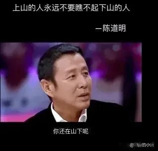 陈道明曾说：“上山的人，不要瞧不起下山的人，因为别人风光过，而你还在山下。山上的