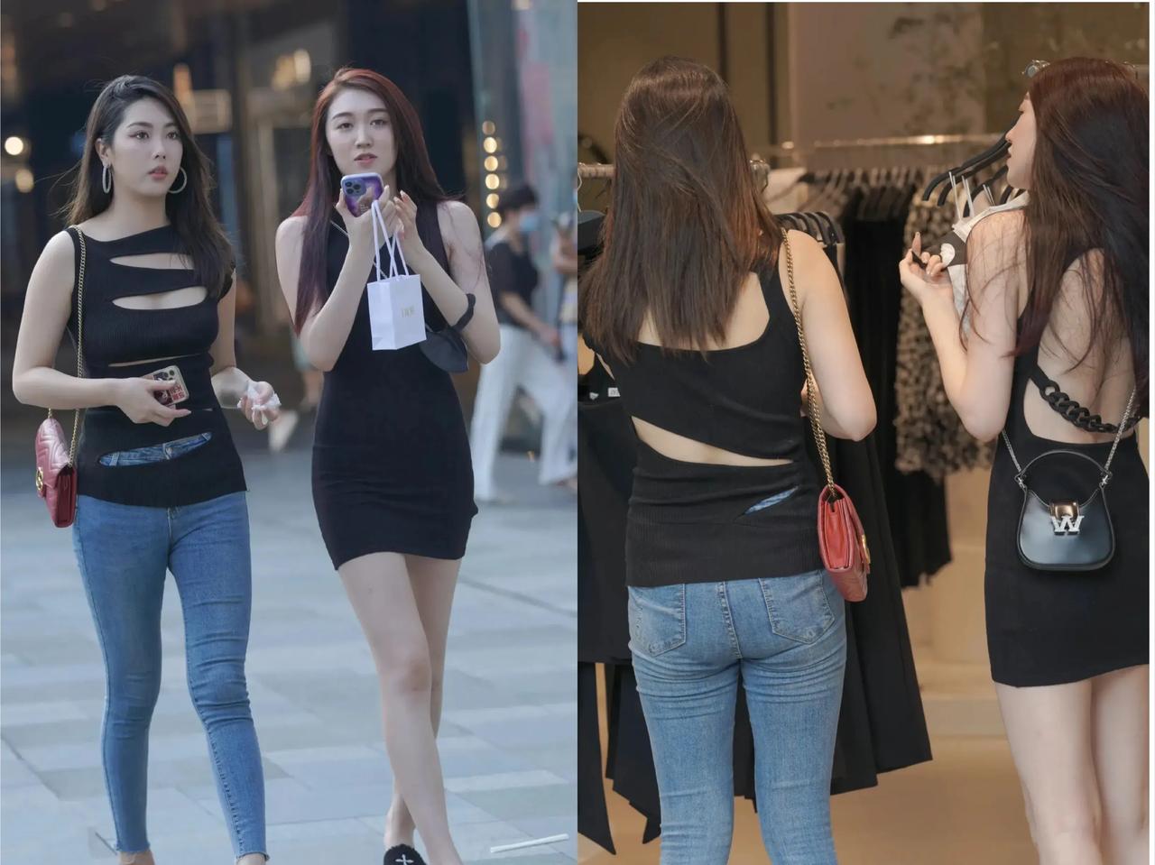 美女欣赏-街拍-紧身牛仔裤和连